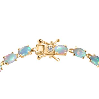 AA nat&uuml;rliches, &auml;thiopisches Welo Opal und Labor Diamant 20cm Armband, 925 Silber vergoldet - 7,19 ct.