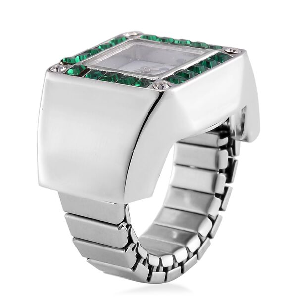 STRADA - Ringuhr mit Neongrüner Kristall und Weißkristall, Japanischem Uhrwerk, 7.5 cm, Reiner Edelstahl image number 4