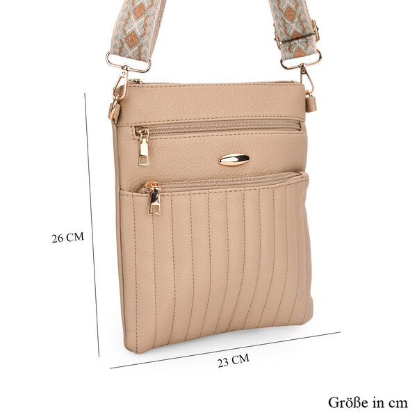 Crossbody-Tasche mit gemustertem Schulterriemen und vielen Fächern, 23×26 cm, Beige image number 6