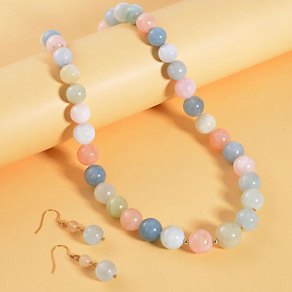 2er-Set- Mehrfarbige Beryll Perlen-Halskette 50cm und Ohrringe- 502,25 ct. image number 2