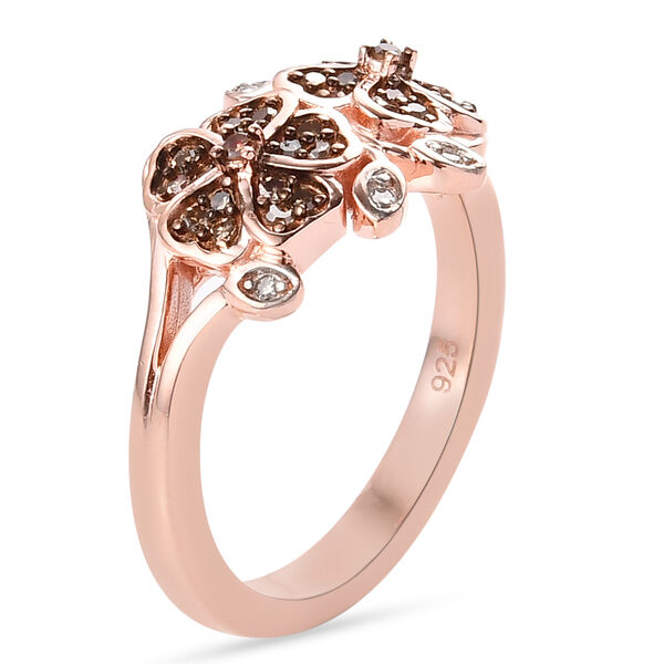 Nat&uuml;rlicher Champagner Diamant Blumen Ring 925 Silber Ros&eacute;gold Vermeil image number 4