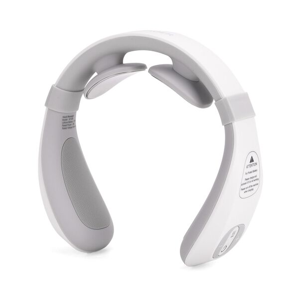 "EMS neck massager Product size:17.5*16*5.5CM Product weight:327G Material :ABS+ memory cotton Input :5v/1A Color: White Pulse intensity Adjustment :15 stops Temperature: 45°C                                                       Lithium battery :1200mAh image number 8