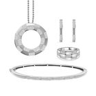 4er Set - Weißer Diamant Anhänger mit Kette, Ring, Armreif und Ohrringe, Silberfarben, (Größe 20.00),  ca. 0.10 ct