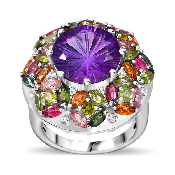 Afrikanischer Amethyst, Mehrfarbig-Turmalin Ring 925 Silber rhodiniert (Größe 20.00) ca. 9,38 ct image number 4