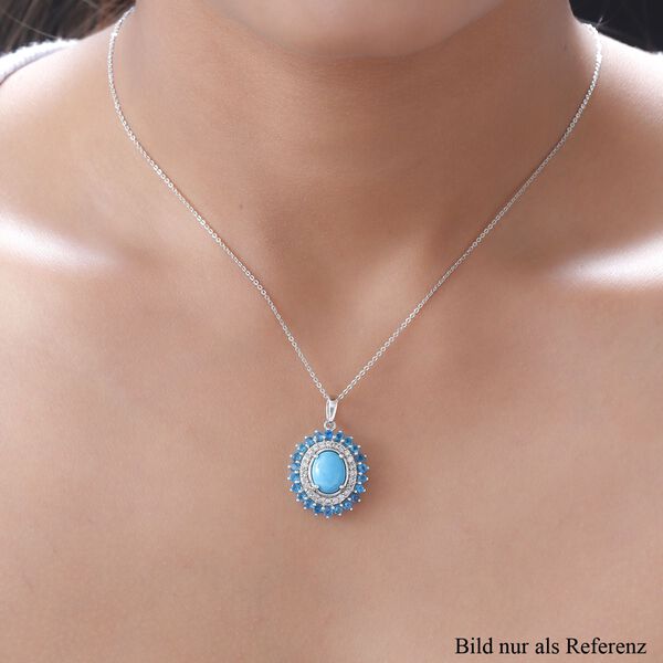 Amerikanischer, nat&uuml;rlicher Sleeping Beauty T&uuml;rkis, Neon Apatit und Zirkon-Anh&auml;nger mit Kette, 50 cm - 3,16 ct. image number 2