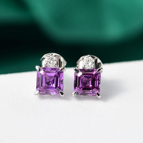 AAA Lab Created Farbwechsel-Saphir, Lab Grown Diamant Ohrringe 417 Gold ca. 2,64 ct. image number 1