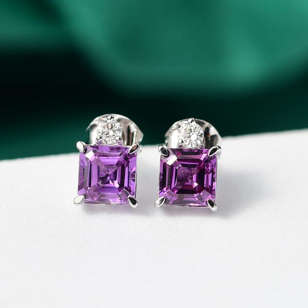 AAA Lab Created Farbwechsel-Saphir, Lab Grown Diamant Ohrringe 417 Gold ca. 2,64 ct. image number 1