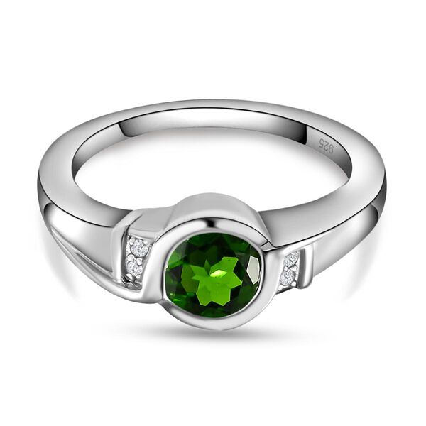 Nat&uuml;rlicher Chromdiopsid und wei&szlig;er Zirkon-Ring, 925 Silber platiniert  ca. 0,89 ct