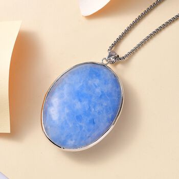 Blauer Chalcedon Anh&auml;nger mit 50cm Kette - 300 ct.