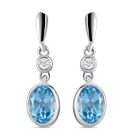 Schweizer Blautopas und weiße Zirkon-Ohrringe, 925 Silber platiniert ca. 2,06 ct