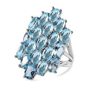 Himmelblauer Topas-Ring in platiniertem Silber - 7,40 ct.