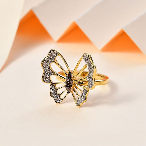 GP Italian Garden Kollektion- Wei&szlig;er, Champagner Diamant und blauer Saphir-Ring, 925 Silber Gelbgold Vermeil - 0,51 ct, image number 1