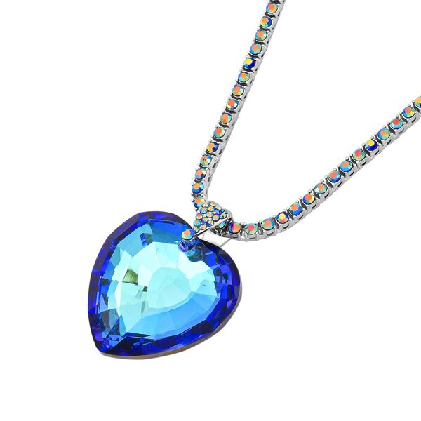 Blauer Magie Farbe Kristall Anhänger mit Kette, Silberfarben image number 3