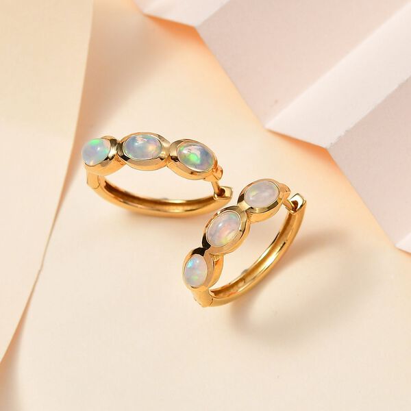 AA Natürlicher, äthiopischer Welo Opal Ohrringe 925 Silber Gelbgold Vermeil ca. 1.96 ct image number 3