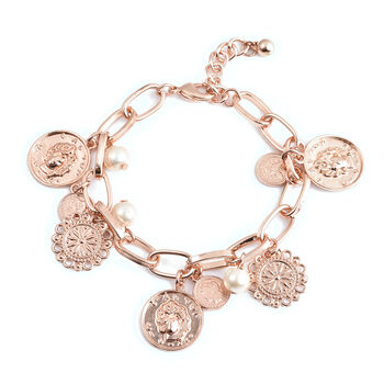 Wei&szlig;es Glasperlen Armband 19 cm ros&eacute;farben