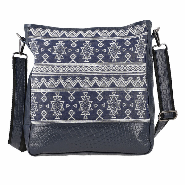 Crossbody Bag aus echtem Leder und Jacquard mit Krokopr&auml;gung, schwarz image number 4