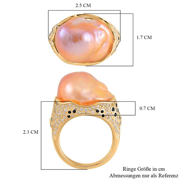 Rosa S&uuml;&szlig;wasserperle, schwarzer Spinell und Zirkon-Ring- 25 ct. image number 6