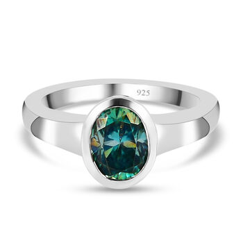 88 Facetten blauer Moissanit-Ring, 925 Silber platiniert (Gr&ouml;&szlig;e 16.00) ca. 1.17 ct