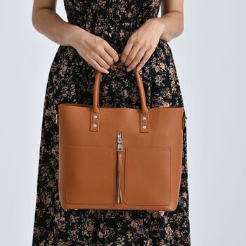 Echtleder Crossbody Tasche, mehrere F&auml;cher, Rei&szlig;verschluss vorne, 31 x 12.5 x 29 cm, Braun