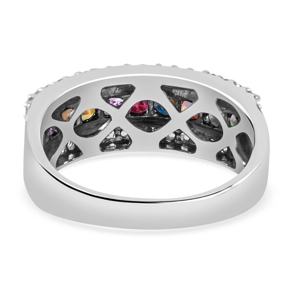 AAA Mehrfarbiger Saphir, Wei&szlig;er Zirkon Ring, 925 Silber rhodiniert, (Gr&ouml;&szlig;e 19.00) ca. 1.90 ct image number 3