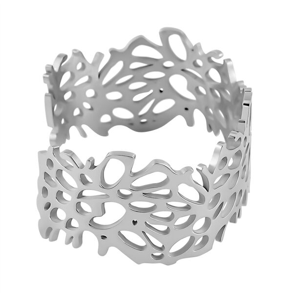 Monstera-Blatt-Muster Armreif, ca. 18 cm, ca. 36,00g, silberfarben image number 4