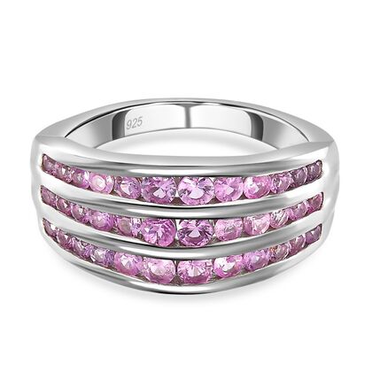 Premium Rosa Saphir Ring, 925 Silber platiniert (Gr&ouml;&szlig;e 20.00) ca. 1.53 ct