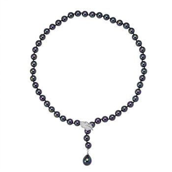 Pfaufarbene 10mm Muschelkernperle und wei&szlig;e Zirkonia 60cm Halskette