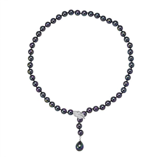 Pfaufarbene 10mm Muschelkernperle und wei&szlig;e Zirkonia 60cm Halskette image number 4