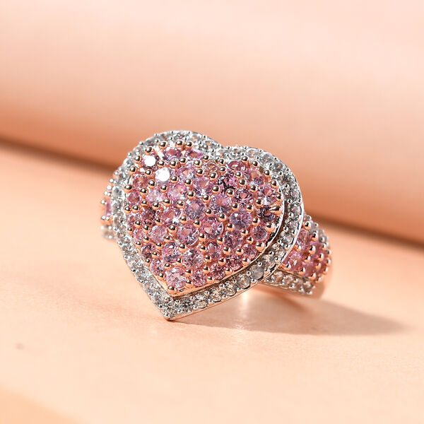 Rosa Saphir und Zirkon-Halo-Ring, 925 Silber ros&eacute;vergoldet, 1,86 ct. image number 2
