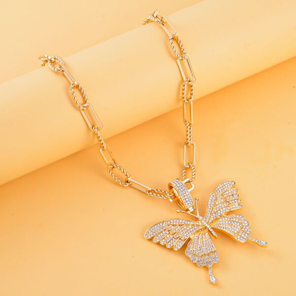 Schmetterling weißer Kristall Halskette, ca. 50 cm, goldfarben image number 2