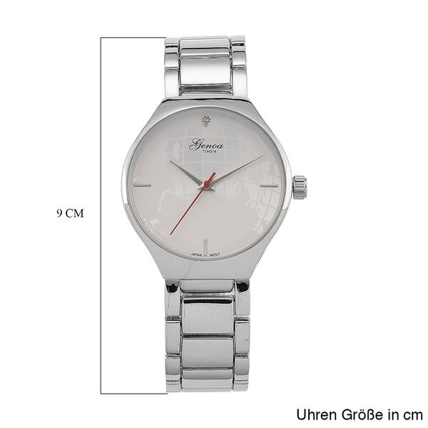 GENOA - Weißer Diamant Uhr mit Japanisches Uhrwerk, 3 ATM Wasserdicht, 316L Edelstahl, Silber image number 7