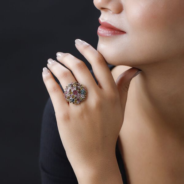 Natürlicher mehrfarbiger Turmalin Ring, 925 Silber platiniert, ca. 6.26 ct image number 3