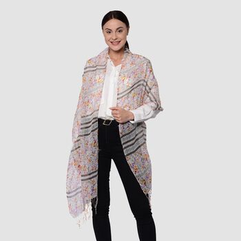 Bedruckter Schal mit Quasten, 55x195+10 cm, Violett