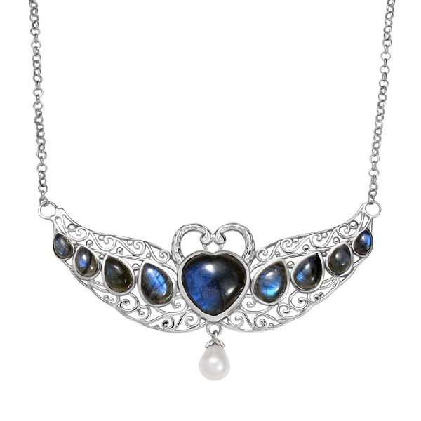 D'Joy AAA Labradorit und S&uuml;&szlig;wasserperle 45cm Halskette