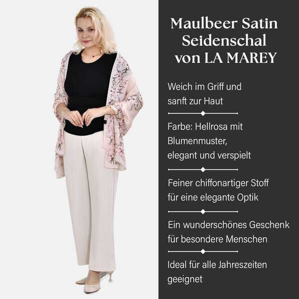 LA MAREY - 100% Maulbeeren-Seidenschal, Chiffon, 60x170 cm, Hellrosa image number 2