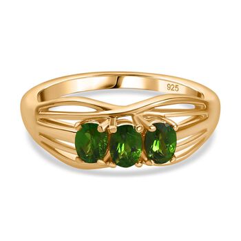 Nat&uuml;rlicher Chromdiopsid Ring 925 Silber 750 Gelbgold Vermeil (Gr&ouml;&szlig;e 16.00) ca. 0,54 ct