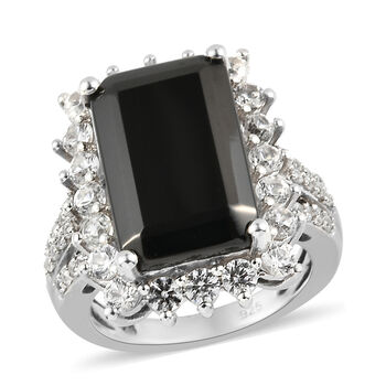 Elite Shungit und Zirkon Ring 925 Silber platiniert  ca. 7,37 ct