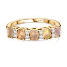 Victorian Era Five Stone - Natürlicher, äthiopischer Welo Opal, Weißer Zirkon Ring 925 Silber 750 Gelb Vergoldet (Größe 17.00) ca. 0.75 ct