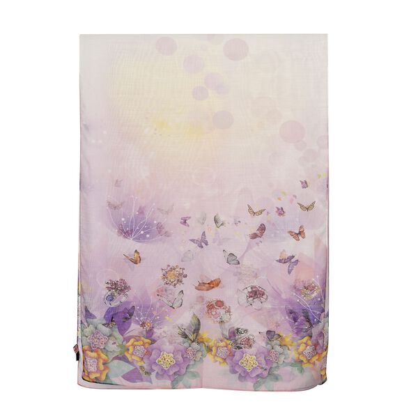 LA MAREY - Luxuri&ouml;ser Floral-Print Schal, Merinowolle und Maulbeerseide, blau/lila image number 2