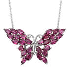 Rhodolith Granat Schmetterling Anhänger mit Silberkette 50 cm 925 Silber platiniert ca. 5,19 ct