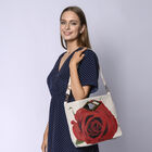 Jacquard Crossbody Tasche, Rose Muster, Größe 39x10x26 cm, Beige und Rot image number 1