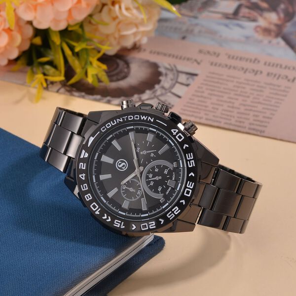 STRADA - Japanisches Uhrwerk mit rotierbarem Skalenring und Edelstahl, Schwarz image number 1