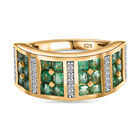 Kagem Sambischer Smaragd, Weißer Zirkon Ring 925 Silber 750 Gelbgold Vermeil (Größe 16.00) ca. 1,52 ct