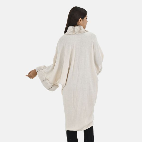 LA MAREY - Stilvoller langer Mantel mit Kunstpelzrand, 108x100cm, creme image number 2