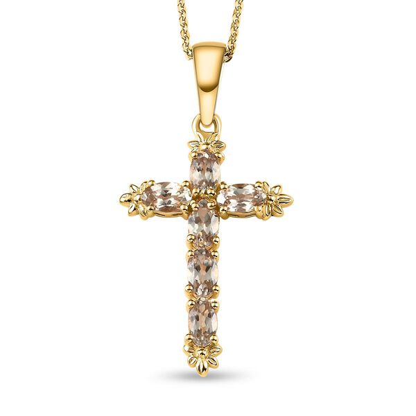 AAA Turkizit Kreuz-Anh&auml;nger mit Kette, 925 Silber Gelbgold Vermeil ca. 1.63 ct