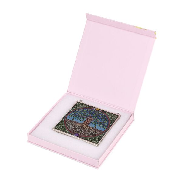 Handbemalter Glas-Sonnenfänger, Lebensbaum-Design, 11,5×11,5cm, Mehrfarbig image number 4