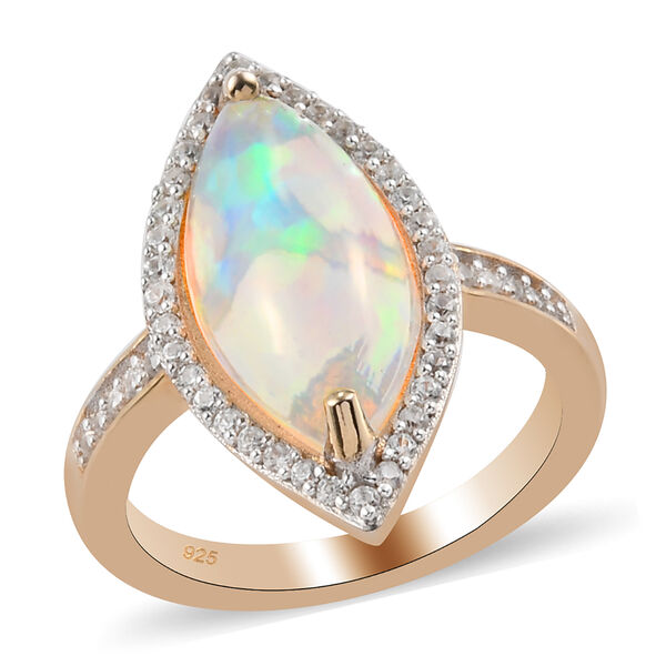 Nat&uuml;rlicher &Auml;thiopischer Opal und Zirkon Halo Ring 925 Silber Gelbgold Vermeil image number 4