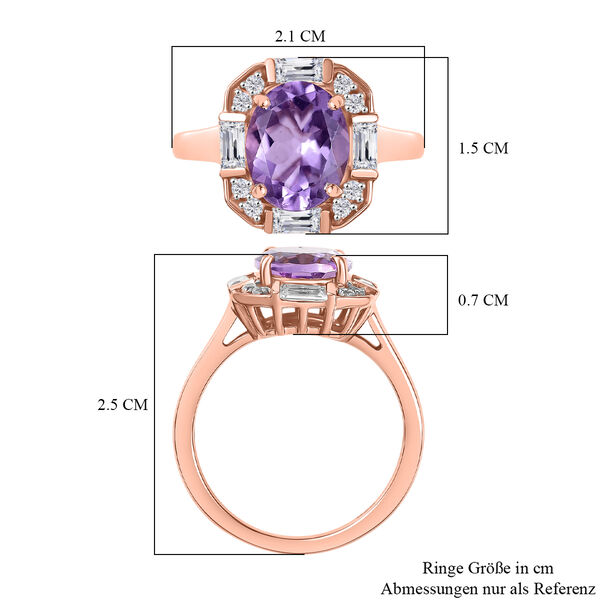 Zeitlose Art Kollektion - AA Rose De France Amethyst, Wei&szlig;er Zirkon Ring 925 Silber 750 ros&eacute;vergoldet (Gr&ouml;&szlig;e 19.00) ca. 3.26 ct image number 7