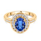 Tansanit-Farbe Quarz, Weißer Zirkon Ring, 925 Silber Gelbgold Vermeil (Größe 18.00) ca. 2.80 ct