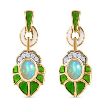 AA Nat&uuml;rlicher, &auml;thiopischer Welo Opal, Wei&szlig;er Zirkon Ohrringe 925 Silber 750 Gelbgold Vermeil ca. 1.24 ct